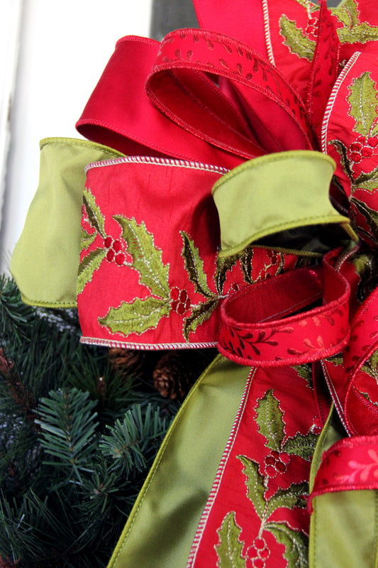 XL Sophisticated Red and Green Holly Bow image 1
