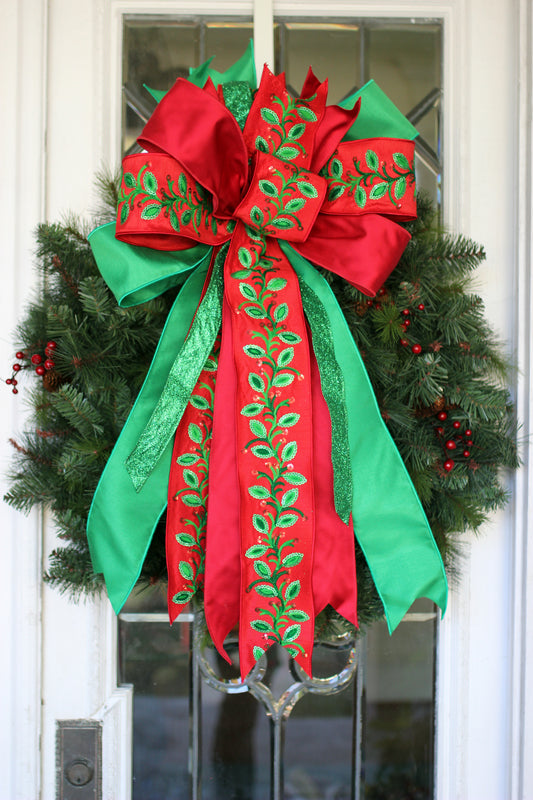 XL Ornate Holly Sparkle Bow image 0