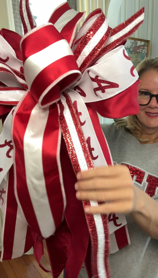 Alabama Bow - Crimson & White Stripe