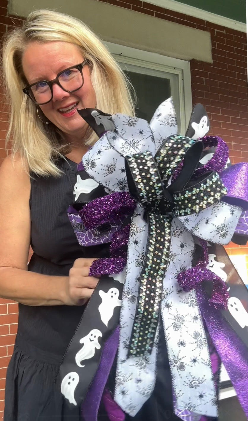 Spooktacular Bow - Purple, Silver, & Black