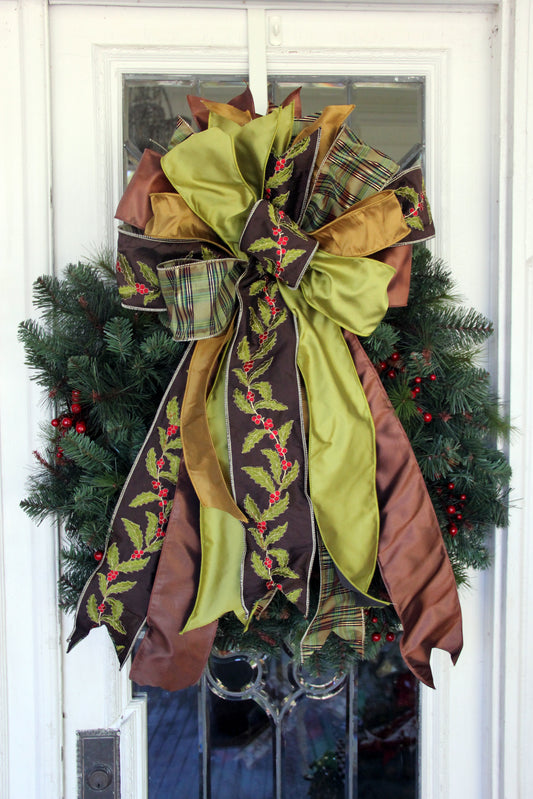 XL Grand Holly Brown & Green Bow image 0
