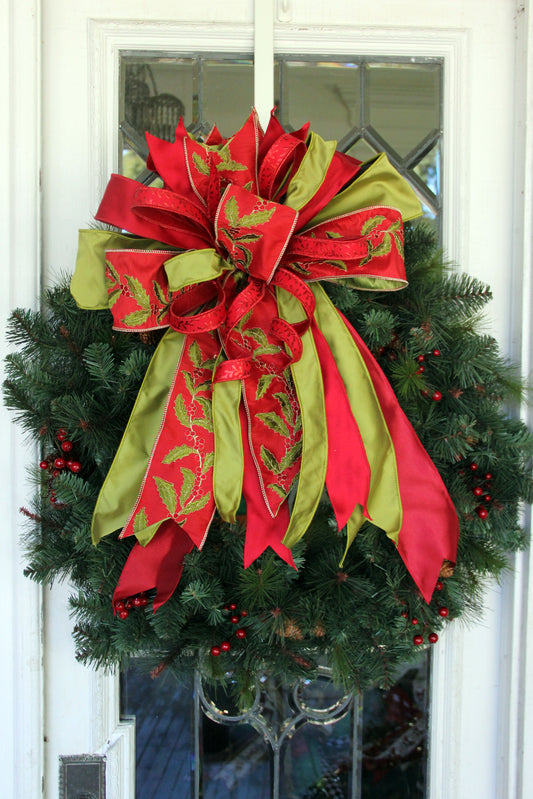 XL Sophisticated Red and Green Holly Bow image 0