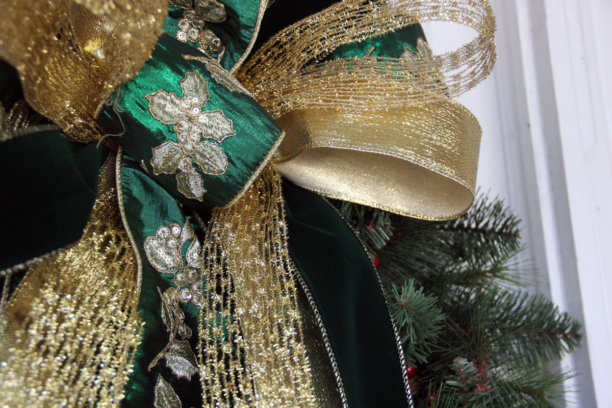 XL Emerald & Gold Elegance Bow image 1