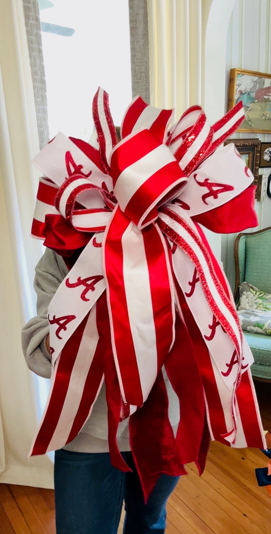 Alabama Bow - Crimson & White Stripe