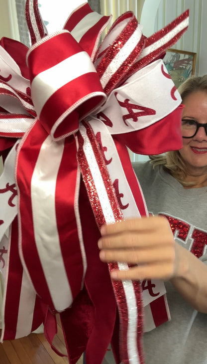 Alabama Bow - Crimson & White Stripe