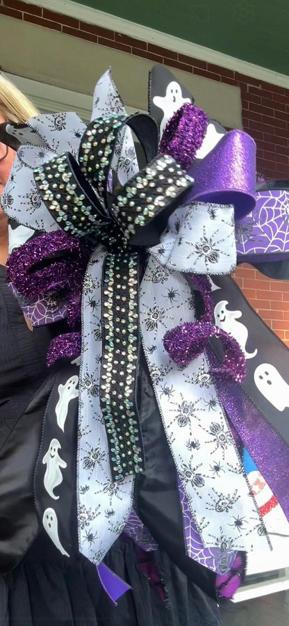 Spooktacular Bow - Purple, Silver, & Black
