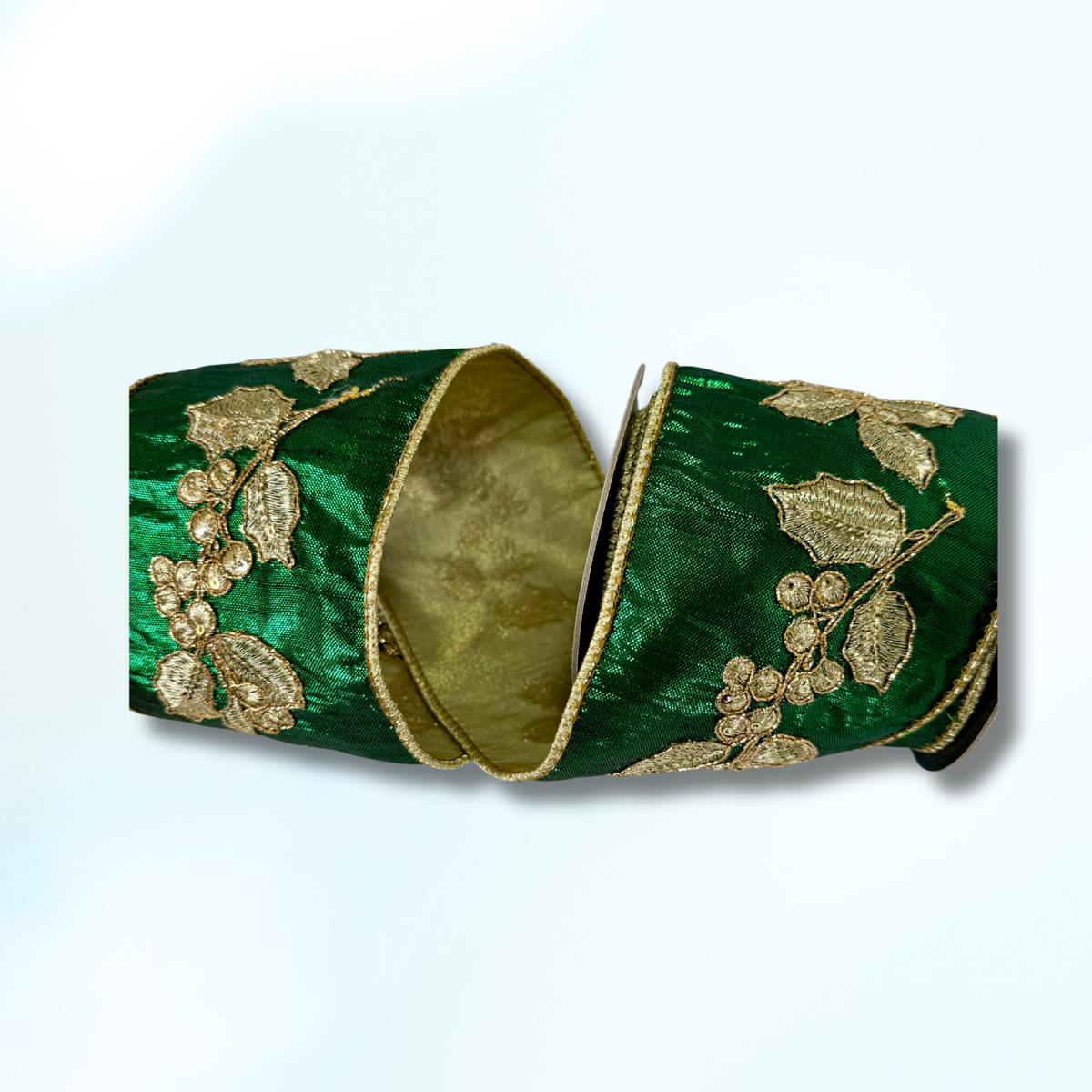 D.Stevens Emerald Green and Gold Holly Ribbon
