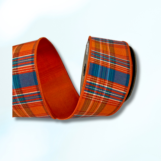 D.Stevens Orange and Blue Plaid Ribbon