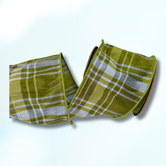 D.Stevens Green and French Blue Plaid Ribbon