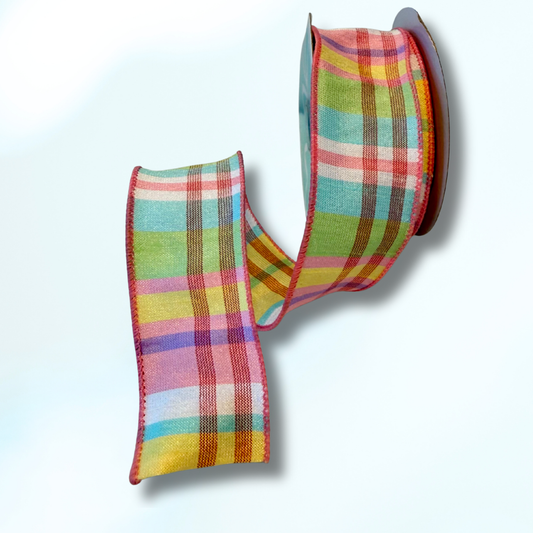 Pink and Blue Plaid Ribbon