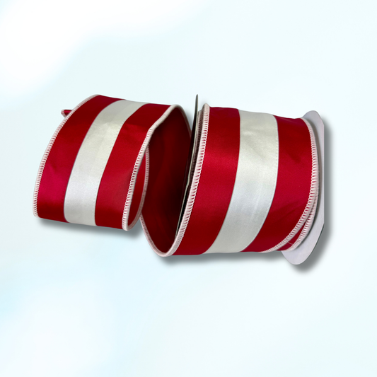 Ruby Red and White Striped Ribbon